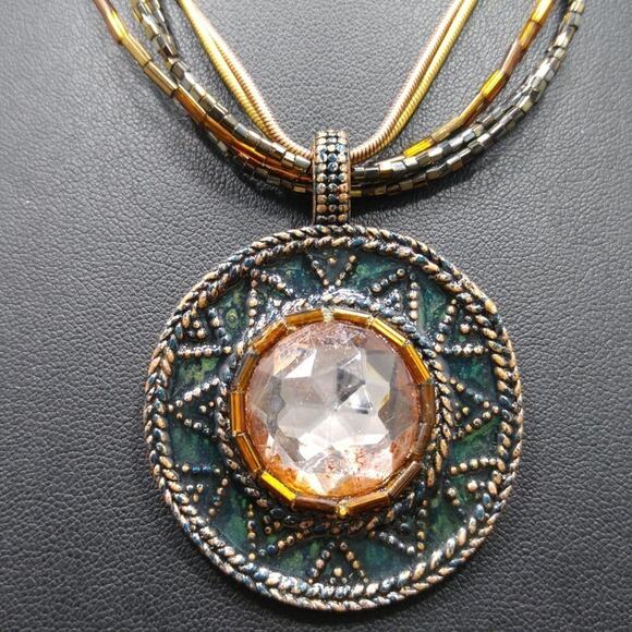 Chico's Seed Bead Rhinestone Pendant Enamel Necklace, Snake Chain, 20 Inches - Picture 9 of 11